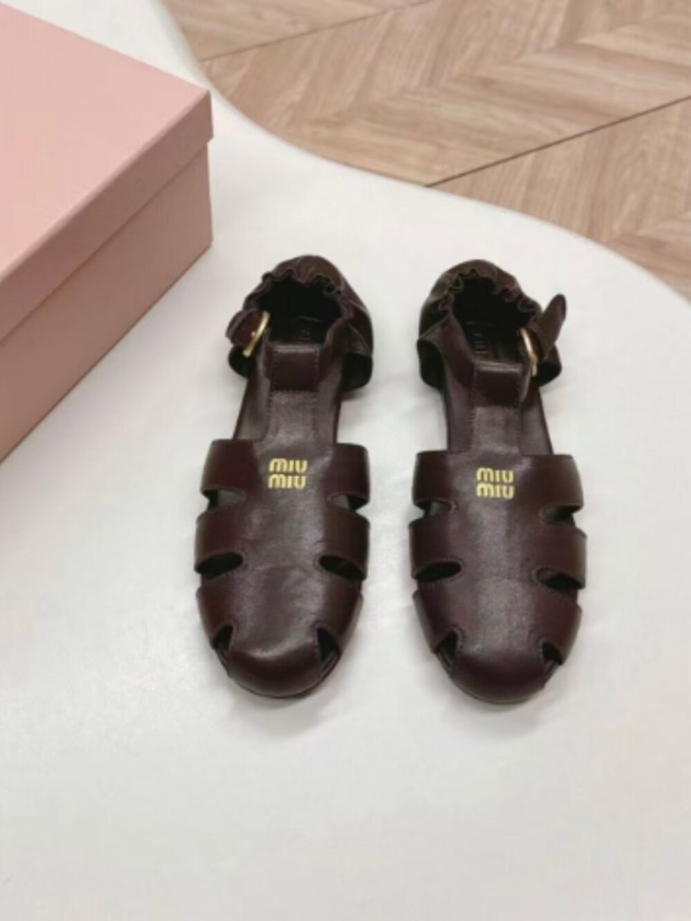 Miu Miu Dark Brown Leather Fisherman Cage Sandals, Size EU 38 (US 7.5)